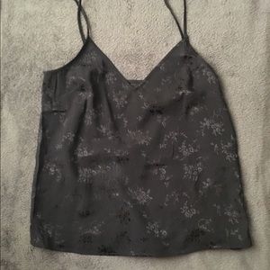 H&M black silk tank top floral